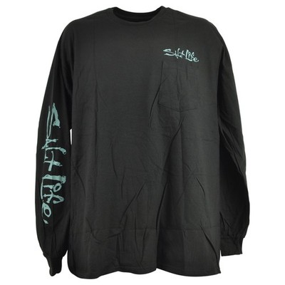 Salt Life Private Island Fischen Außen Schwarz Langärmelig T-Shirt Tee Groß