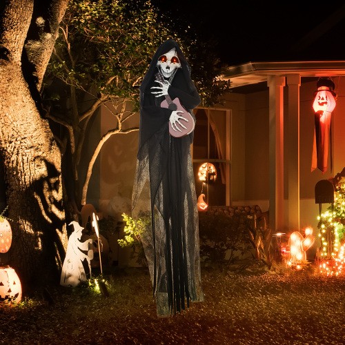 HOMCOM 4.3 Outdoor Halloween Decoration Animatronic Guitar-playing Grim Reaper