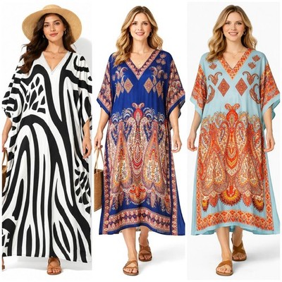 Übergröße Kaftan Long Tunika Kleid Strand Cover Up passt bis Gr. 26