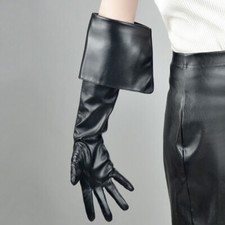 Gants En Faux Cuir Pour Femmes Longs De Soirée Punk Noirs Rétro Ajustés
