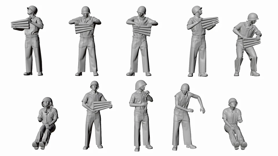 WWII US Navy - 40mm Quod Bofors Crew - 10 Figures - Set 1 - Image 4 of 4