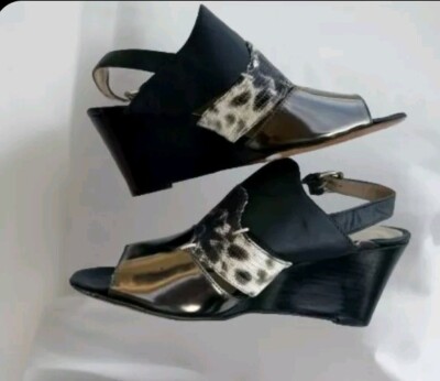 Attilio Giusti Leombruni 6 1/2 Triple Leather Patent Wedge Up Open Bootie