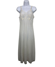 VTG Artemis Women's size 34B Ivory Floral Lace Midi Slip Nightie Sheer Nylon