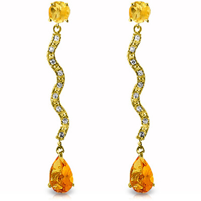 14K. SOLID GOLD EARRING WITH DIAMONDS & CITRINES (Yellow Gold)