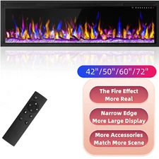 Electric Fireplace-Ultra Slim Recessed Walll Mounted Fireplace Heater 72' 50 60'
