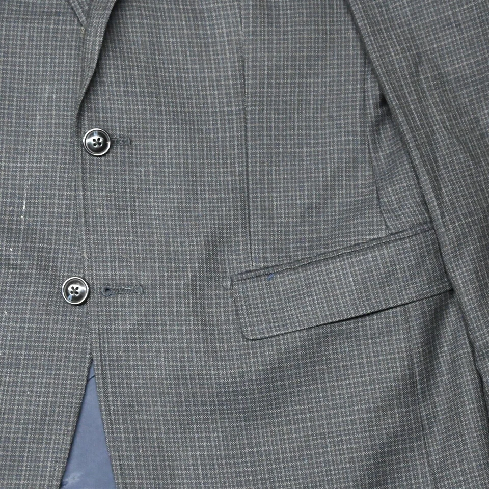 DKNY 40R Navy Blue Check Plaid 100% Wool Blazer Sport Coat Jacket - Image 3 of 4