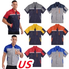 Mens Long Sleeve Reflective Stripes Work Jacket Work Shirt Mechanic Uniform