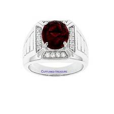 Natural Garnet CZ Gemstones with 925 sterling Silver Ring For Men's 983