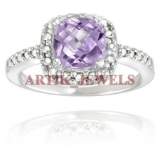 Natural Amethyst Gemstone With White Gold Plated Silver Ring for Women's 3304