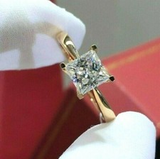 3CT Princess Cut DEF Moissanite Solitaire Engagement Ring 14k Yellow Gold Plated