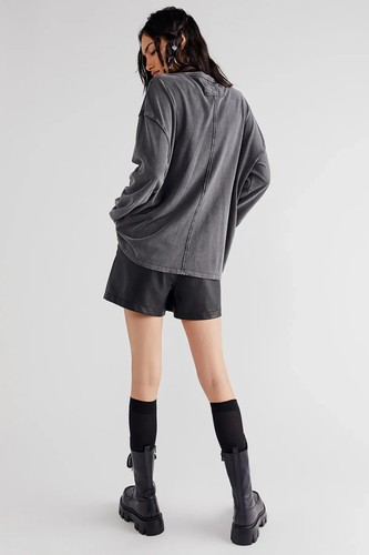 Free People Fade Into You Top Women's XS Gray Cotton Long Sleeve Blouse JDM490 - Picture 3 of 10