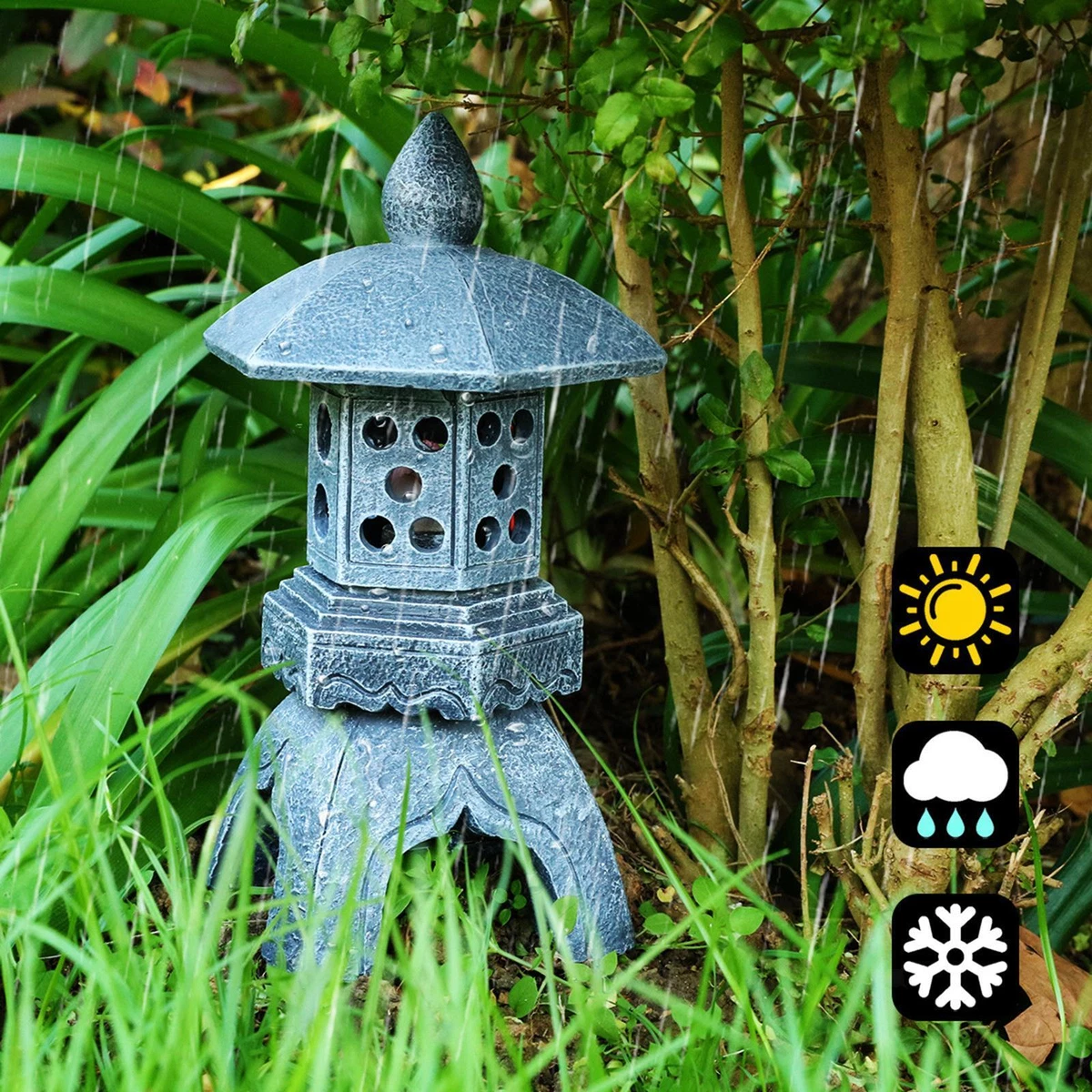 Japanese Style Solar Garden Lights Pagoda Lantern Statue for Porch