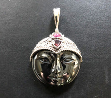 Exquisite Large Carved Hemitite Buddah w/ SS and Garnet /Amethyst Pendant
