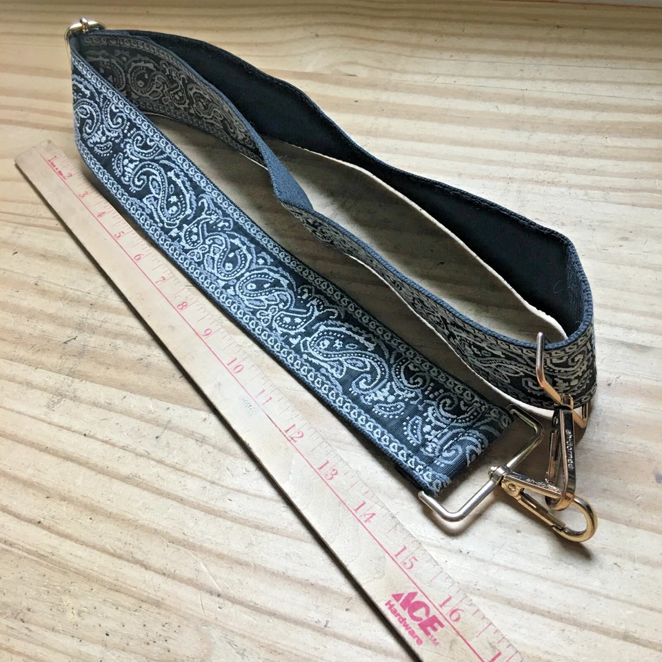 Correas de guitarra florales blancas y negras adornadas Ah (herrajes de oro) ~2" W Foto 3 de 4