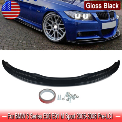 For 2005-2008 BMW E90 E91 M Sport Pre-LCI Gloss Black Front Bumper Lip Splitter