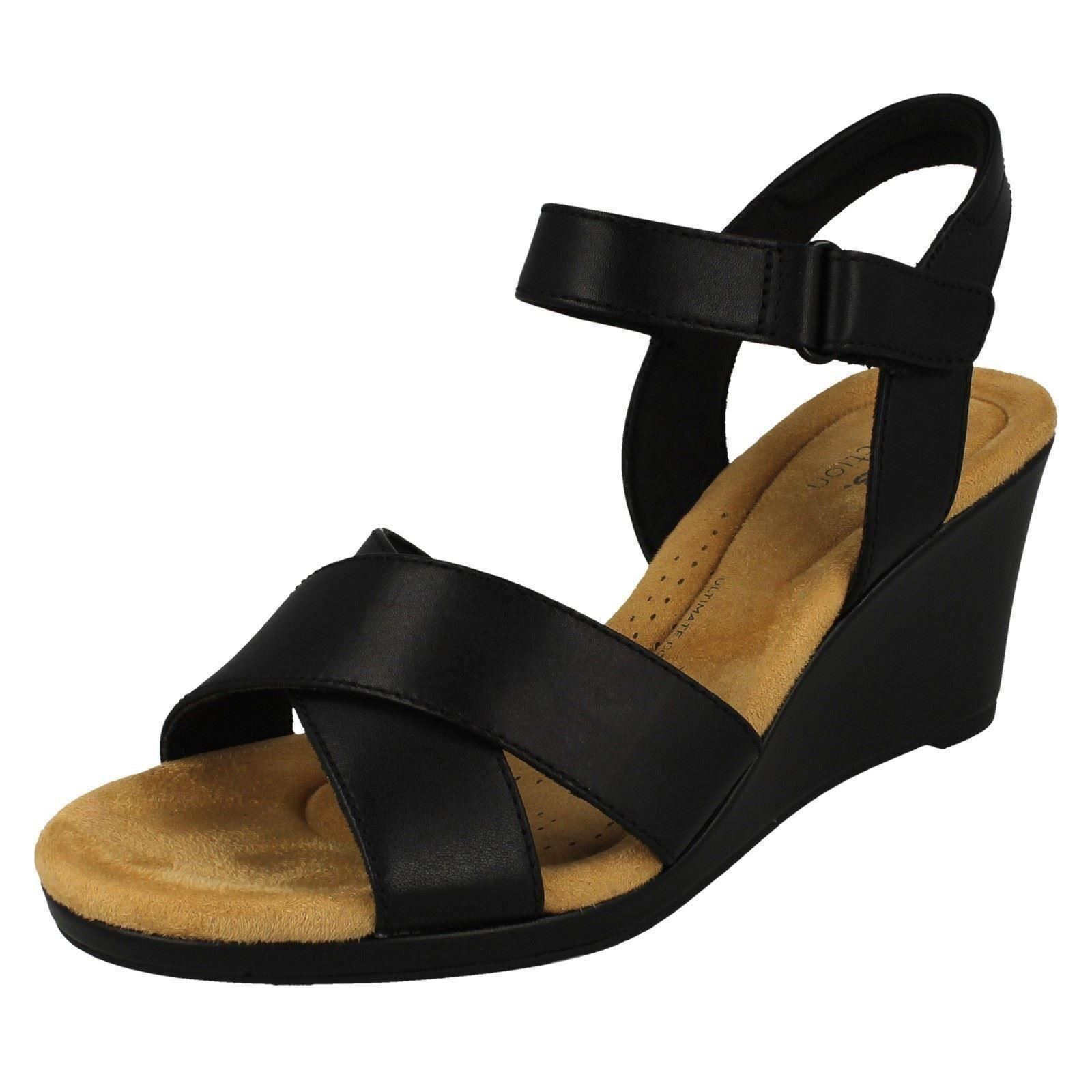 Ladies Clarks 'Tulip Gem' Casual Leather Wedge Sandals - D Fitting | eBay