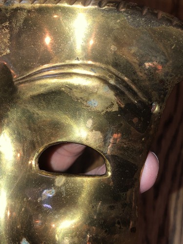 Vintage Brass Theatre Mask Comedy Tragedy Acting Wall Art 1970s Great Patina - Picture 15 of 18