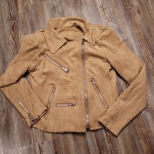 Vici Market Jacket Sand Slim Fit Multi-zipper Faux Suede Stretch Jacket Small