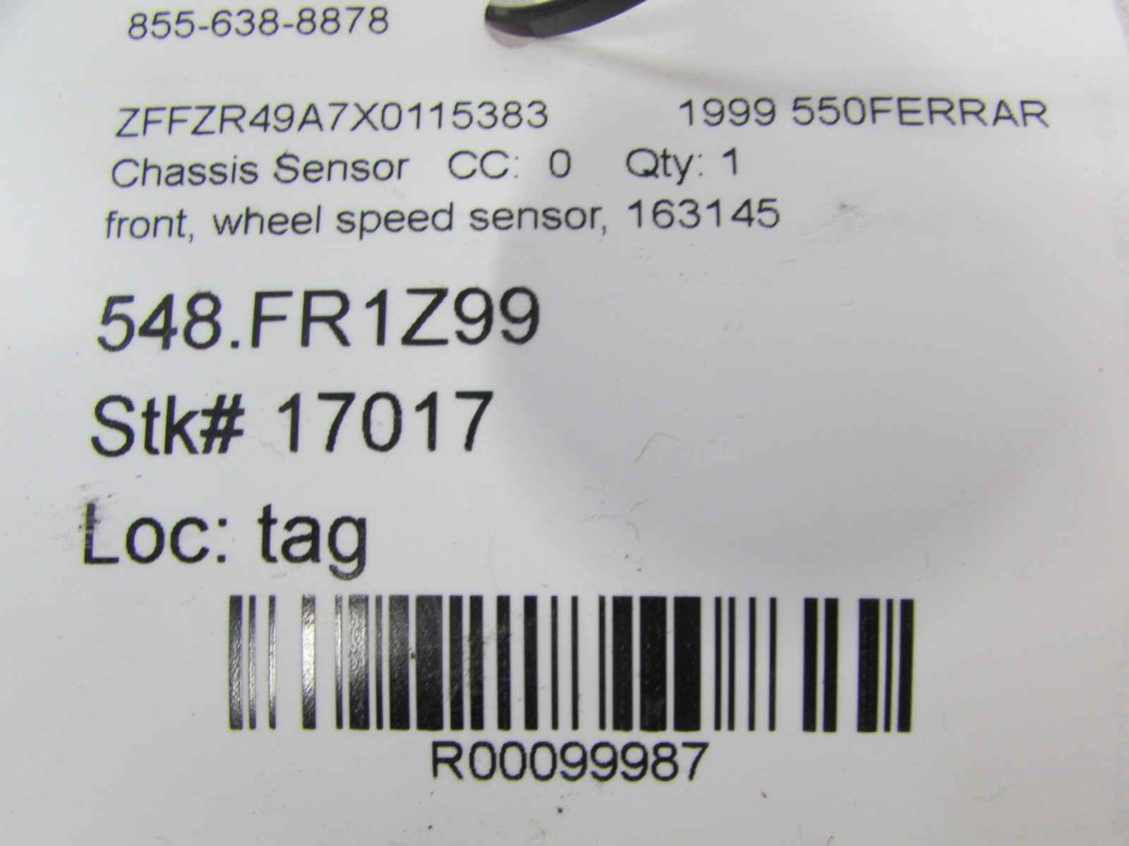 Ferrari 550, Front Wheel Speed Sensor, Used, P/N 163145