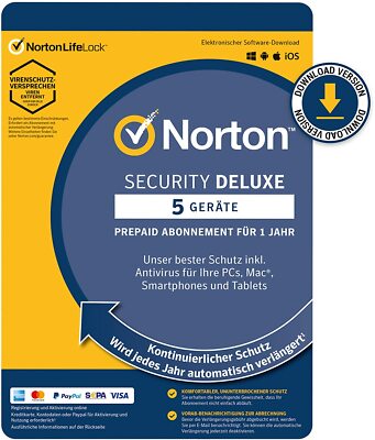 Norton Security Deluxe  5 Geräte PC 1 Jahr  ABO Neuware per EMAIL SOFORT