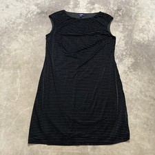 Chaps Dress Womens 16 Black Velvet Strip Bateau Neck Shealth Classic Cap Sleeve