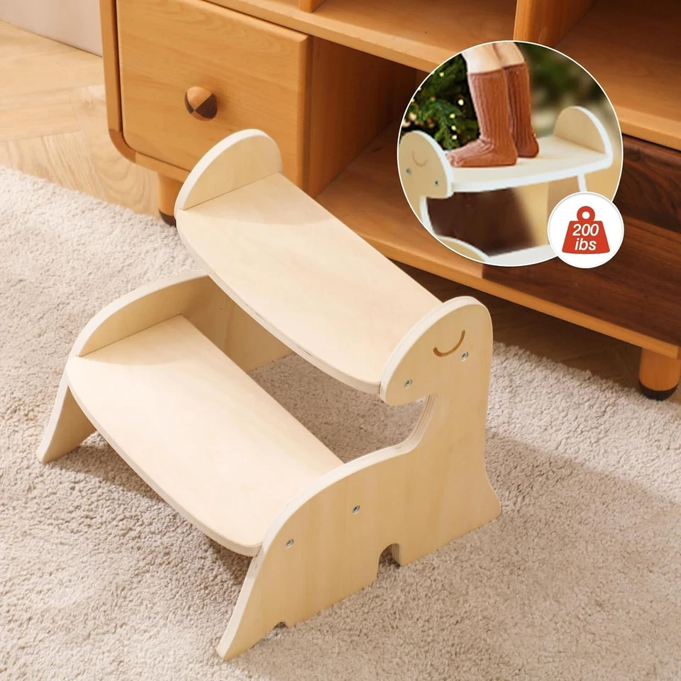 Dinosaurs Wooden Toddler Step Stool for Kids,Two Step Stool for Bathroom, - Image 4 of 4