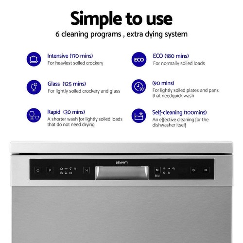 Devanti 60cm 14 Place Settings Freestanding Dishwasher Silver - Picture 5 of 7