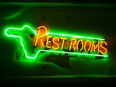 17''x8'' Restrooms Rest Rooms Arrow This Way Neon Sign Beer Light Bar Handmade