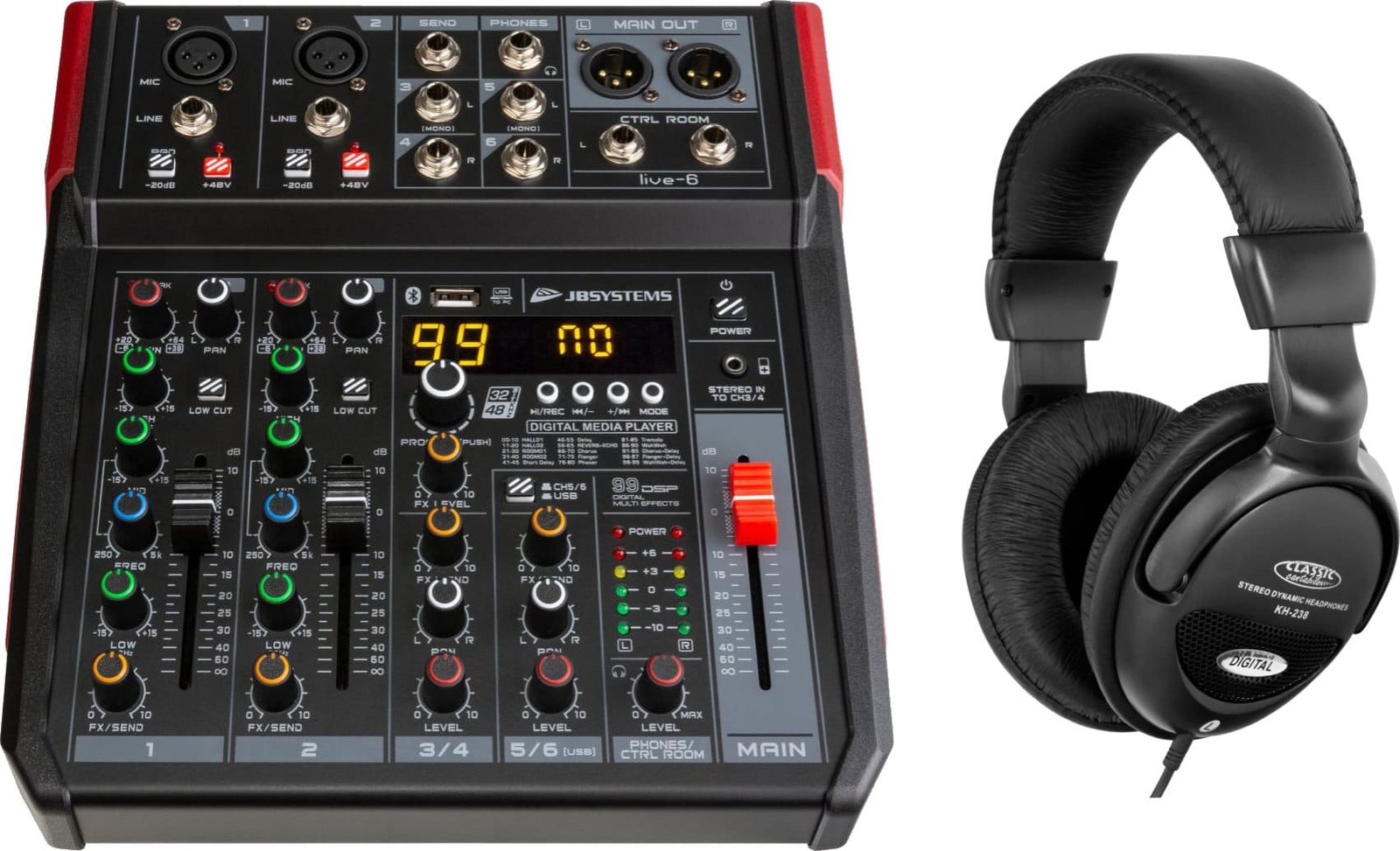 Набор микшеров JB Systems Live-6, 4 канала USB Bluetooth, микрофонная линия, MP3-носитель Kopfhörer