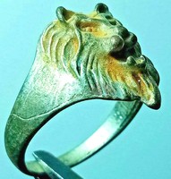 ANCIENT ROMAN SILVERED RING LION HEAD RING RARE ARTIFACT AUTHENTIC