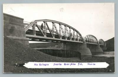Puente Rio Gallegos HUERTA CHILE Antique RPPC Real Photo Foto Postcard 1910s