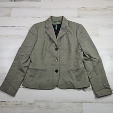 Ralph Lauren Blazer Jacket Womens 8 Herringbone 100 Wool 3 Button Equestrian