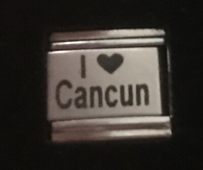 I Heart Love Cancun Laser Italian Charm Link 9MM K18
