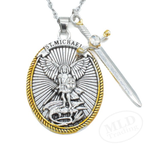 St. Michael Anhänger Halskette, oval Silber-Gold, Schwert Charm, Epheser 6:10 - Bild 3 von 10
