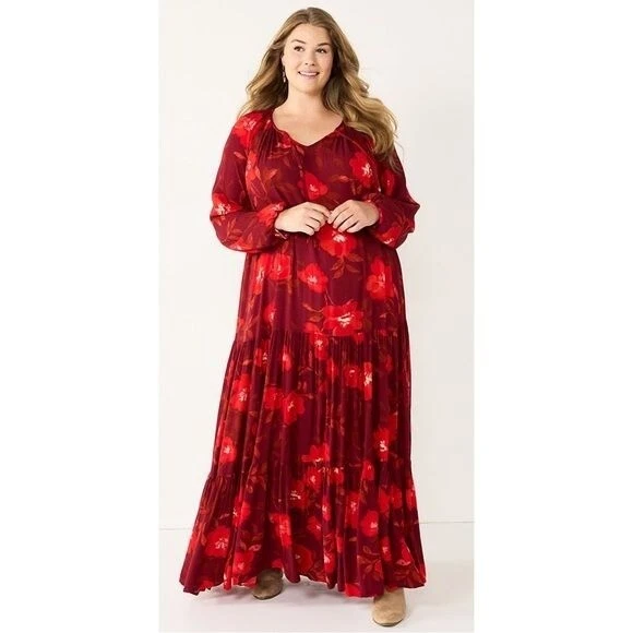 Plus size shop red floral dress