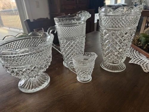 Vintage Wexford Anchor Hocking Lit Of 4 Pitcher Creamer Large Vase Compote Dish