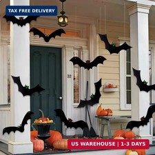 Halloween Hanging Bats 12 Pieces 3D Realistic Scary Large Fake Black Hanging Fly