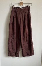 Abercrombie  Fitch Linen Blend Ultra Wide Leg Pants Dark Brown Burgundy XS Shor
