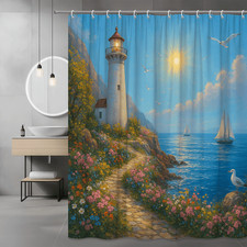 Lighthouse Ocean Scenic Shower Curtain - Coastal Beach Decor