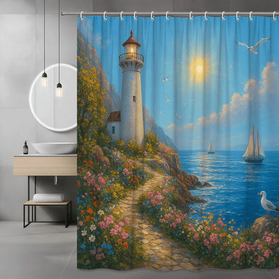 Lighthouse Ocean Scenic Shower Curtain - Coastal Beach Decor