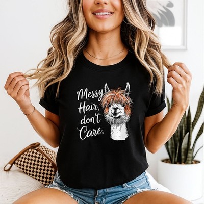 Messy Hair Dont Care Alpaka Bauernhoftiere Damen T-Shirt lustige Grafik