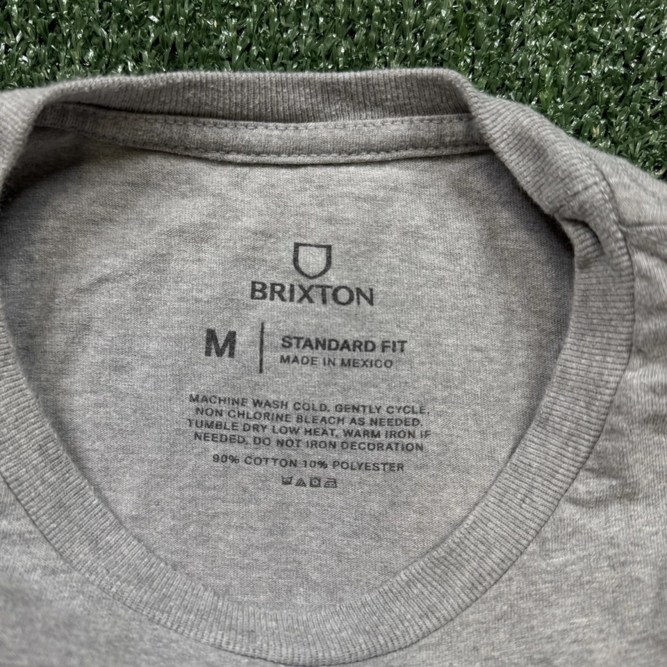 Camiseta gráfica Brixton para hombre talla M gris manga larga ropa de calle patinador motociclista Foto 3 de 4