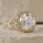 Art Deco Style Cushion Lab Created Diamond Filigree 14K Gold Finish Wedding Ring
