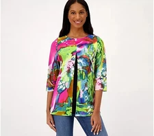 #2440 Attitudes by Renee Como Jersey Printed Overlay Mock Twin Set Size S
