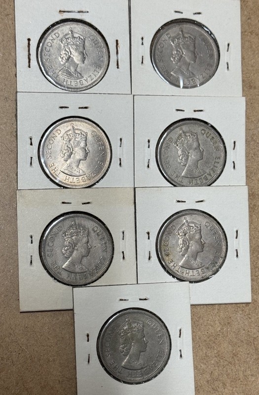 1960 Hong Kong 1 Dollar- LOT OF SEVEN COINS