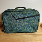 Vintage 60'S 70'S Paisley Suitcase Luggage Hippie Bag Canvas Blue Green NO KEY