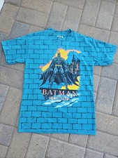 Vtg SSI Batman Returns Kids T-Shirt Blue Black Yellow L 16/18 Short Sleeve