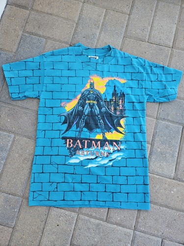 Vtg SSI Batman Returns Kids T-Shirt Blue Black Yellow L 16/18 Short Sleeve