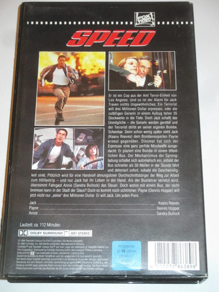 FOX Video - Speed - VHS/Action/Sandra Bullock/Keanu Reeves/Dennis Hopper/'94 - Bild 2 von 2