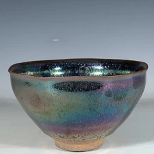 4.9" China Old Retro Porcelain Song Jian Kiln Marked Seven Colors Oil Drop Bowl